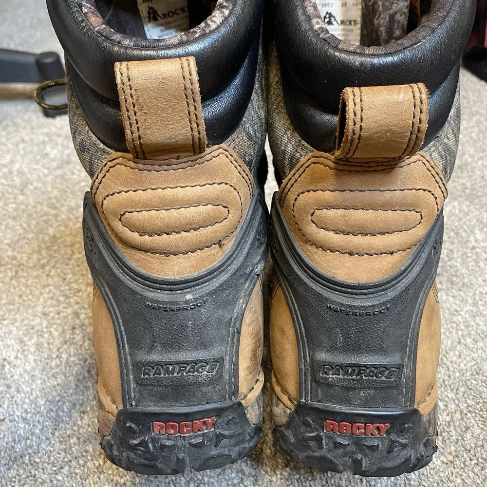 Rocky Boots Men 8.5M Woodland Camo Leather Gore Tex Hunting Utility Workwear